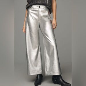 Anthropologie Silver Cropped Wide-Leg Pants